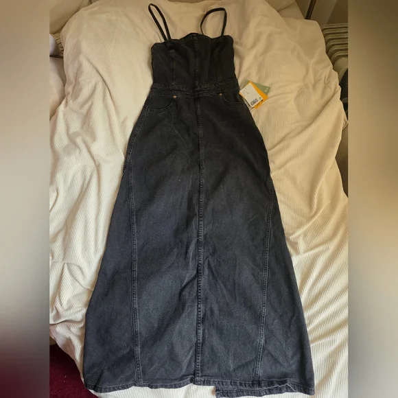Zara Strappy Denim Maxi Dress Black Sze S BNWT - Picture 14 of 15